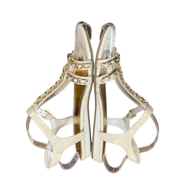 Marc Fisher Sandals Womens 9M Padalis Gold Chain T-strap Resort Wedding - Picture 4 of 12